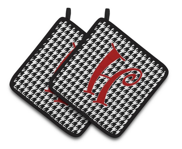 CJ1035-HPTHD Monogram Initial H Houndstooth Black Pair of Pot Holders, 7.5 x 3 x 7.5 in.