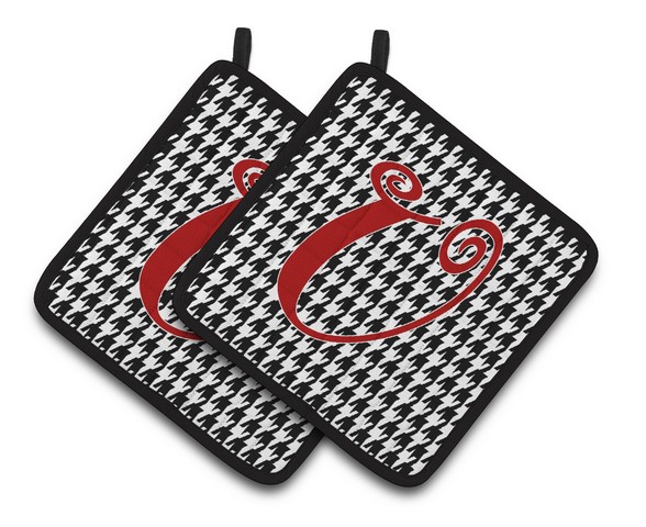CJ1035-UPTHD Monogram Initial U Houndstooth Black Pair of Pot Holders, 7.5 x 3 x 7.5 in.
