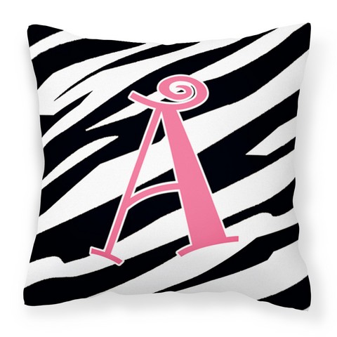 Letter A Monogram - Zebra Stripe & Pink Fabric Decorative Pillow, 14 x 3 x 14 in.