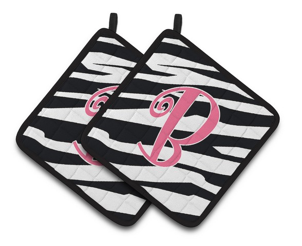 CJ1037-BPTHD Monogram Initial B Zebra Stripe & Pink Pair of Pot Holders, 7.5 x 3 x 7.5 in.