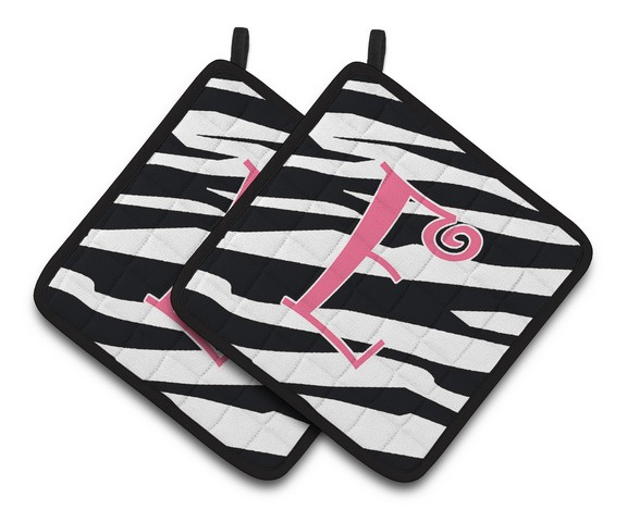 CJ1037-EPTHD Monogram Initial E Zebra Stripe & Pink Pair of Pot Holders, 7.5 x 3 x 7.5 in.