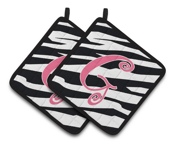 CJ1037-GPTHD Monogram Initial G Zebra Stripe & Pink Pair of Pot Holders, 7.5 x 3 x 7.5 in.