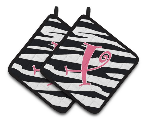 CJ1037-XPTHD Monogram Initial X Zebra Stripe & Pink Pair of Pot Holders, 7.5 x 3 x 7.5 in.