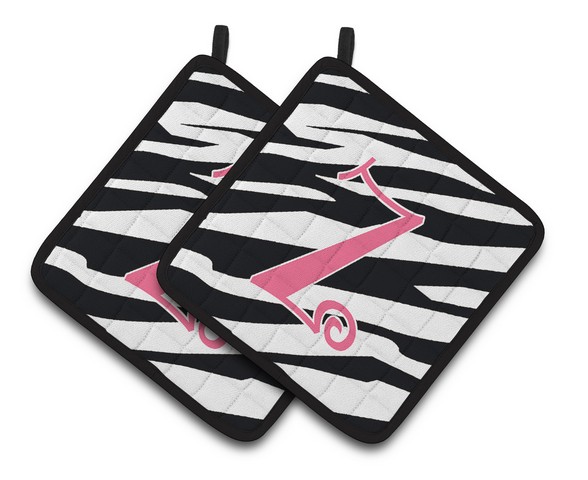 CJ1037-ZPTHD Monogram Initial Z Zebra Stripe & Pink Pair of Pot Holders, 7.5 x 3 x 7.5 in.