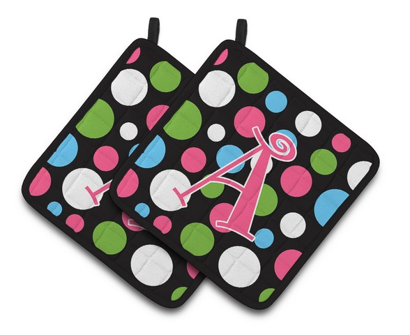 CJ1038-APTHD Letter A Monogram - Polkadots & Pink Pair of Pot Holders, 7.5 x 3 x 7.5 in.