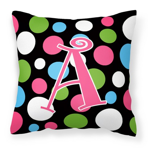 Letter A Monogram - Polkadots & Pink Fabric Decorative Pillow