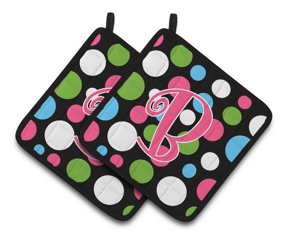 CJ1038-BPTHD Monogram Initial B Polkadots & Pink Pair of Pot Holders, 7.5 x 3 x 7.5 in.