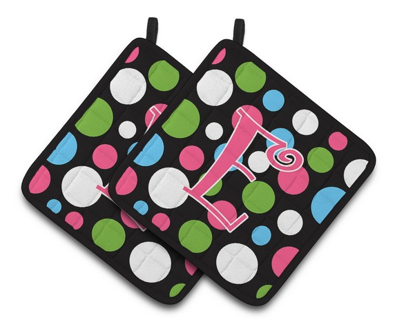 Monogram Initial E Polkadots & Pink Pair of Pot Holders