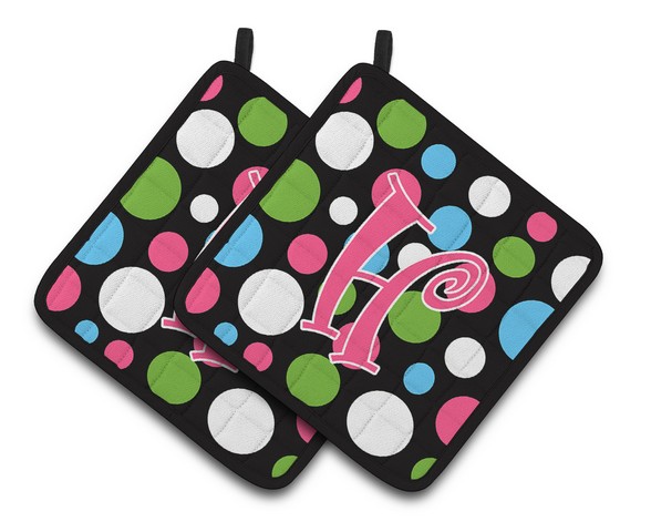 CJ1038-HPTHD Monogram Initial H Polkadots & Pink Pair of Pot Holders, 7.5 x 3 x 7.5 in.