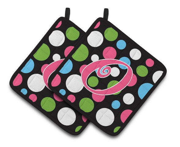 CJ1038-OPTHD Monogram Initial O Polkadots & Pink Pair of Pot Holders, 7.5 x 3 x 7.5 in.
