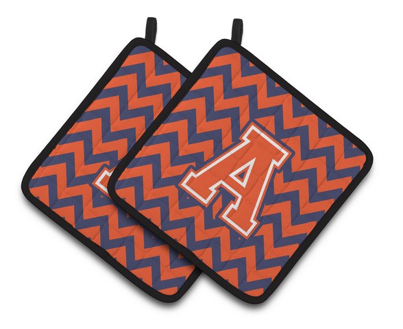 Letter A Chevron Orange & Blue Pair of Pot Holders