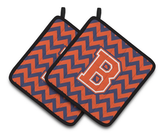 CJ1042-BPTHD Letter B Chevron Orange & Blue Pair of Pot Holders, 7.5 x 3 x 7.5 in.