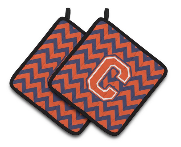 Letter C Chevron Orange & Blue Pair of Pot Holders
