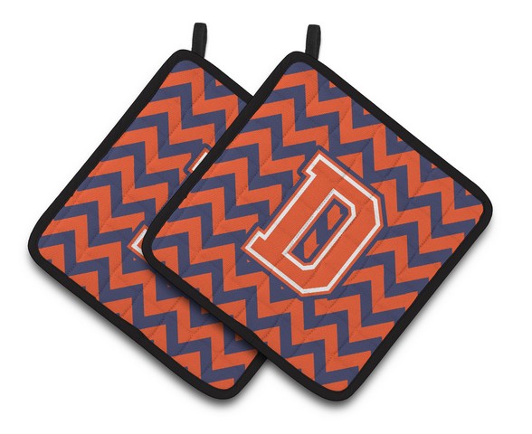 Picture of Carolines Treasures CJ1042-DPTHD Letter D Chevron Orange & Blue Pair of Pot Holders, 7.5 x 3 x 7.5 in.