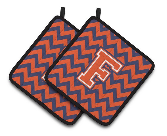 CJ1042-FPTHD Letter F Chevron Orange & Blue Pair of Pot Holders, 7.5 x 3 x 7.5 in.