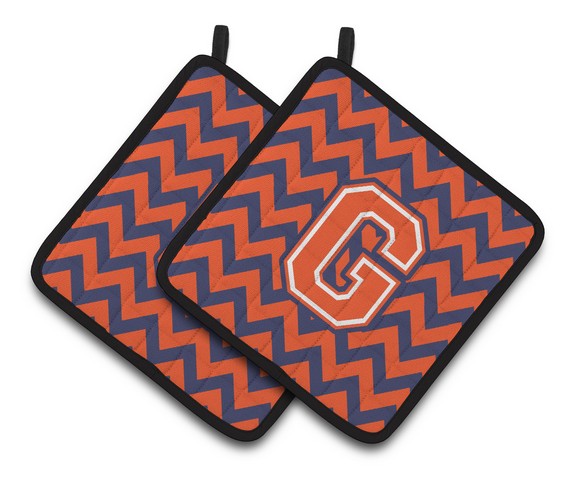 Letter G Chevron Orange & Blue Pair of Pot Holders