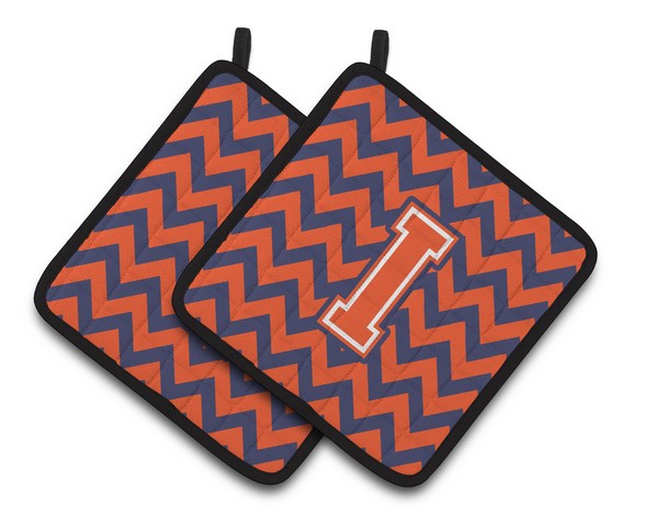 Letter I Chevron Orange & Blue Pair of Pot Holders