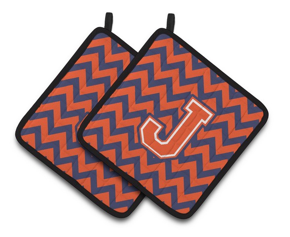 Letter J Chevron Orange & Blue Pair of Pot Holders