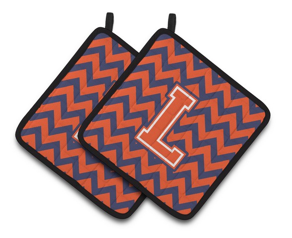 Letter L Chevron Orange & Blue Pair of Pot Holders