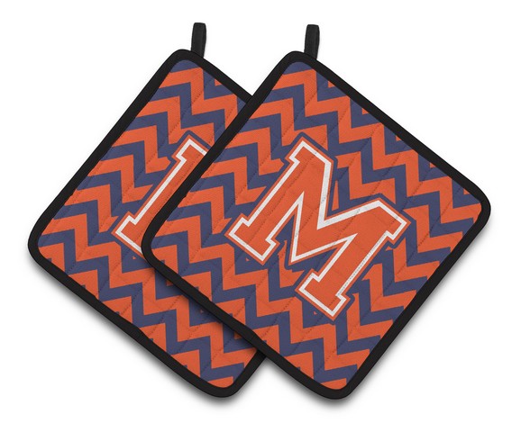 Letter M Chevron Orange & Blue Pair of Pot Holders