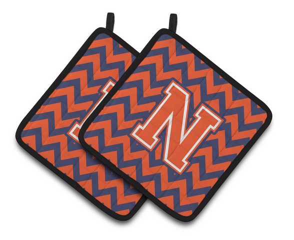 Letter N Chevron Orange & Blue Pair of Pot Holders