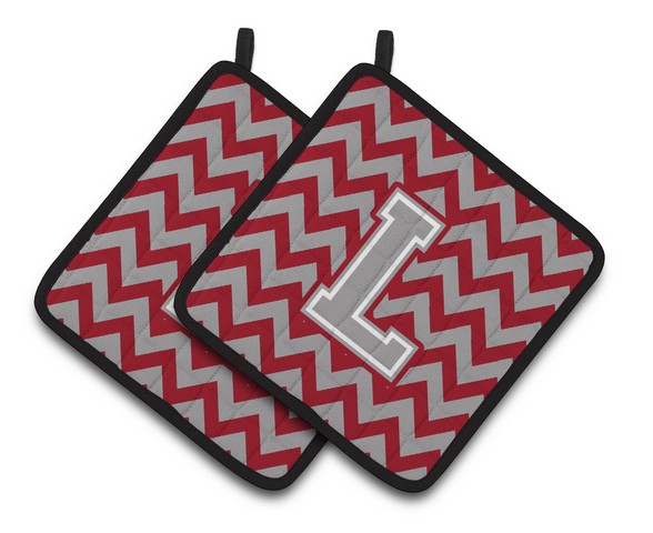 Letter L Chevron Crimson & Grey Pair of Pot Holders