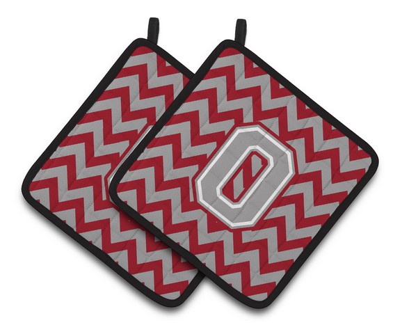 Letter O Chevron Crimson & Grey Pair of Pot Holders