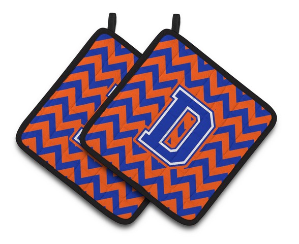Letter D Chevron Orange & Blue Pair of Pot Holders - 7.5 x 3 x 7.5 in.