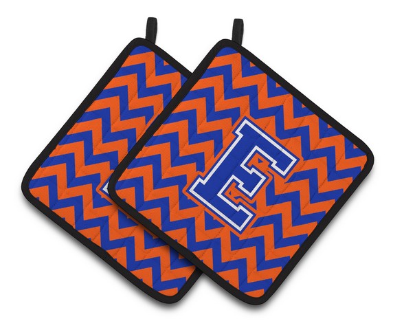 Letter E Chevron Orange & Blue Pair of Pot Holders