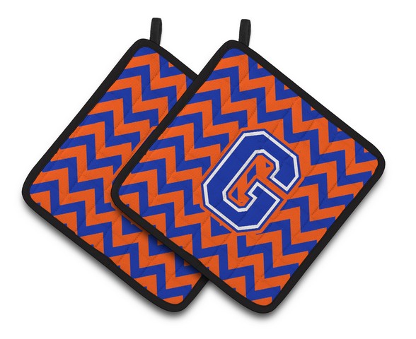 CJ1044-GPTHD Letter G Chevron Orange & Blue Pair of Pot Holders, 7.5 x 3 x 7.5 in.