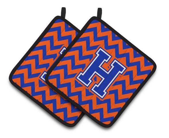Letter H Chevron Orange & Blue Pair of Pot Holders