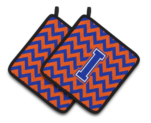 CJ1044-IPTHD Letter I Chevron Orange & Blue Pair of Pot Holders, 7.5 x 3 x 7.5 in.