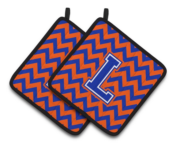 Letter L Chevron Orange & Blue Pair of Pot Holders