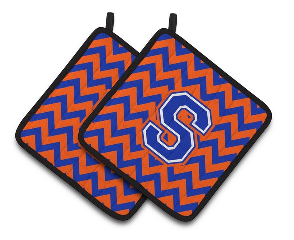 Letter S Chevron Orange & Blue Pair of Pot Holders