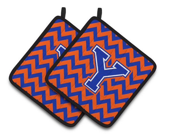 Letter Y Chevron Orange & Blue Pair of Pot Holders