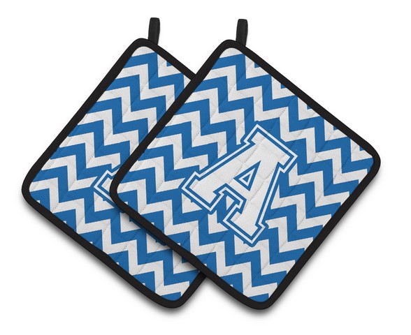 Letter A Chevron Blue & White Pair of Pot Holders