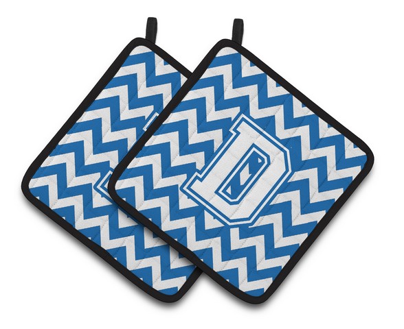 Letter D Chevron Blue & White Pair of Pot Holders