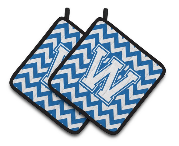 Letter W Chevron Blue & White Pair of Pot Holders