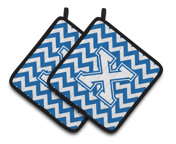 Letter X Chevron Blue & White Pair of Pot Holders