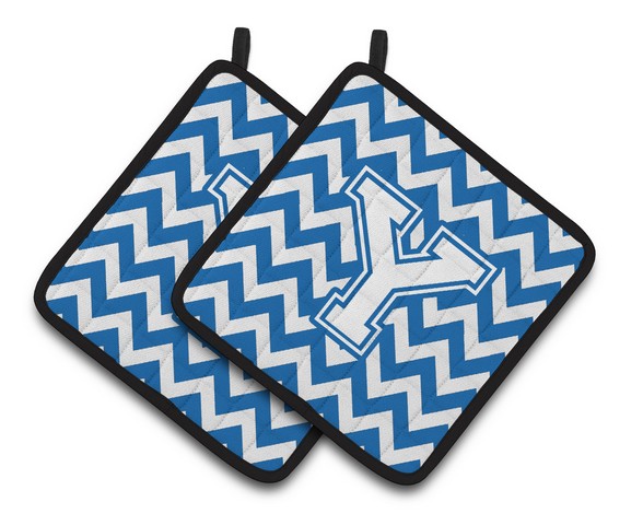 Letter Y Chevron Blue & White Pair of Pot Holders