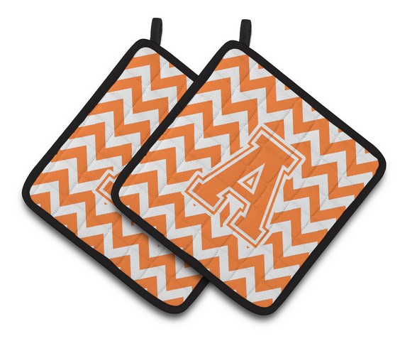 Letter A Chevron Orange & White Pair of Pot Holders