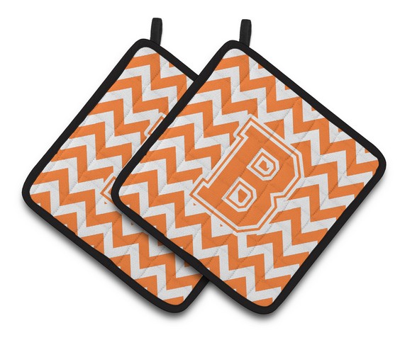 Picture of Carolines Treasures CJ1046-BPTHD Letter B Chevron Orange & White Pair of Pot Holders, 7.5 x 3 x 7.5 in.