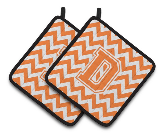 Letter D Chevron Orange & White Pair of Pot Holders - 7.5 x 3 x 7.5 in.