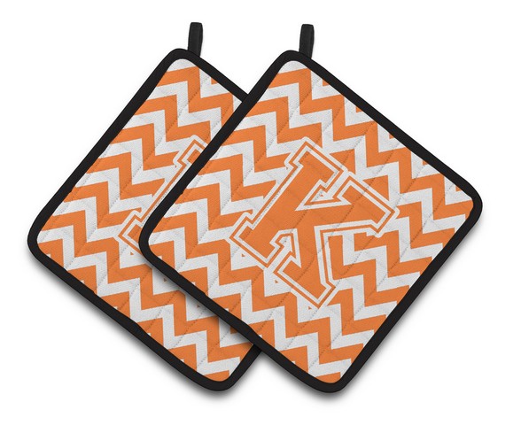 Letter K Chevron Orange & White Pair of Pot Holders - 7.5 x 3 x 7.5 in.