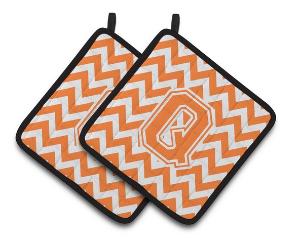 Picture of Carolines Treasures CJ1046-QPTHD Letter Q Chevron Orange & White Pair of Pot Holders, 7.5 x 3 x 7.5 in.
