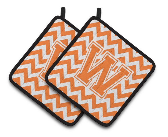 Letter W Chevron Orange & White Pair of Pot Holders