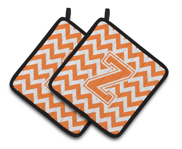 Letter Z Chevron Orange & White Pair of Pot Holders - 7.5 x 3 x 7.5 in.
