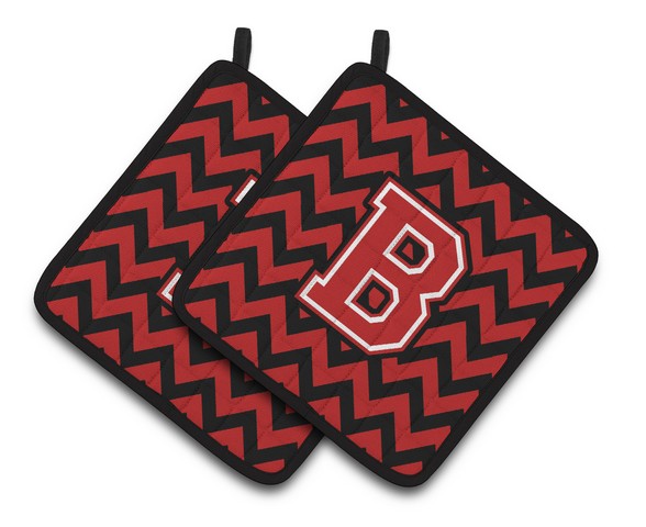 CJ1047-BPTHD Letter B Chevron Black & Red Pair of Pot Holders, 7.5 x 3 x 7.5 in.