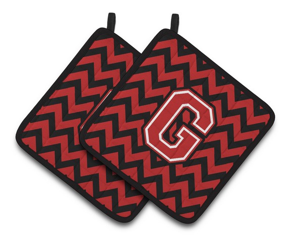 CJ1047-GPTHD Letter G Chevron Black & Red Pair of Pot Holders, 7.5 x 3 x 7.5 in.
