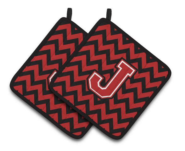 CJ1047-JPTHD Letter J Chevron Black & Red Pair of Pot Holders, 7.5 x 3 x 7.5 in.
